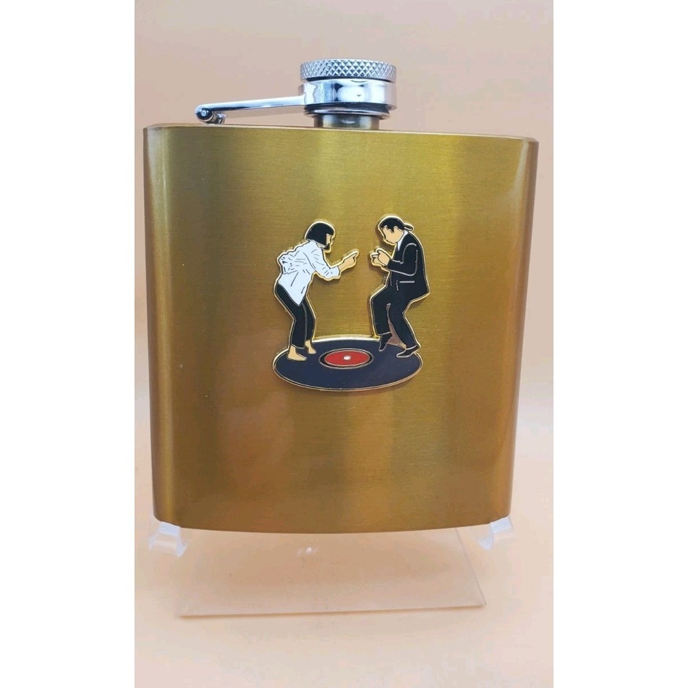 Pulp Fiction Dance Scene Gold-Tone 6oz Stainless Steel Flask Excellent Condition